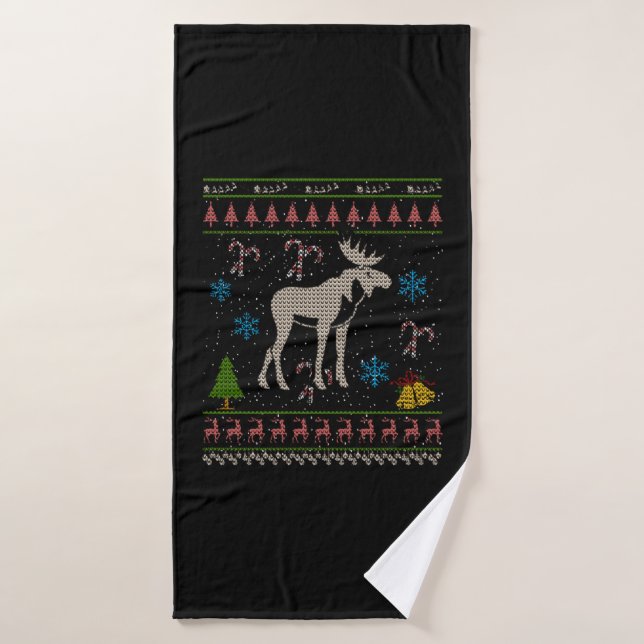 Moose Hunting Christmas Ugly Shirt Moose Christmas Bath Towel (Bath Towel)