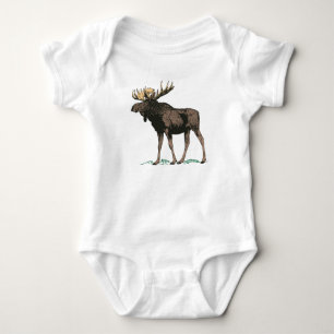 moose illustration baby bodysuit