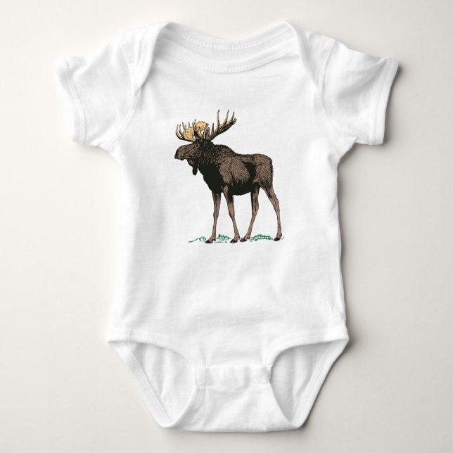 moose illustration baby bodysuit (Front)