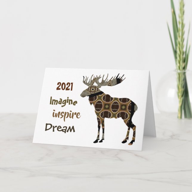 Moose Imagine Inspire Dream Folded Holiday Card (Front)
