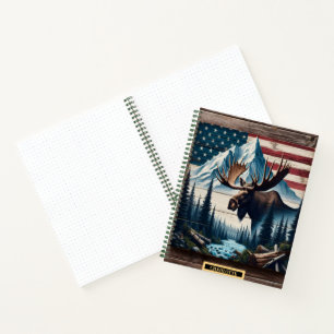 Moose in a peaceful mountain scene notebook