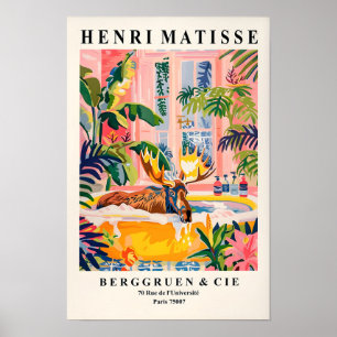 Moose In Bathtub Art Print, Maximalism Wall Art, H Poster