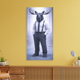 Moose in Classic Suspenders – Silent Forest Portra Canvas Print