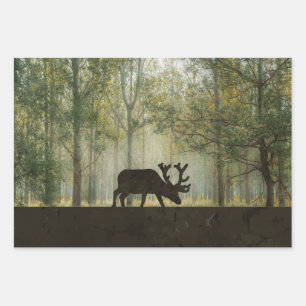 Moose in Forest Design Wrapping Paper Sheet