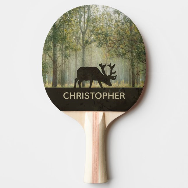 Moose in Forest Illustration Personalised Ping Pong Paddle (Front)
