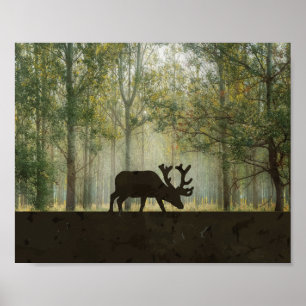 Moose in Forest Illustration Poster