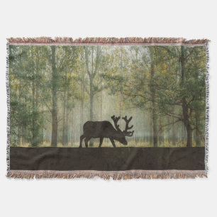 Moose in Forest Illustration Throw Blanket