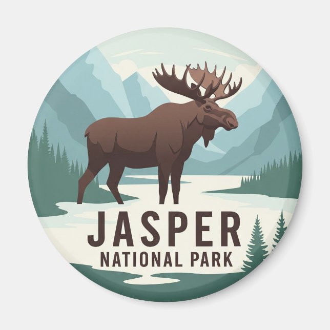 Moose in Jasper National Park Canada Travel Magnet (Front)
