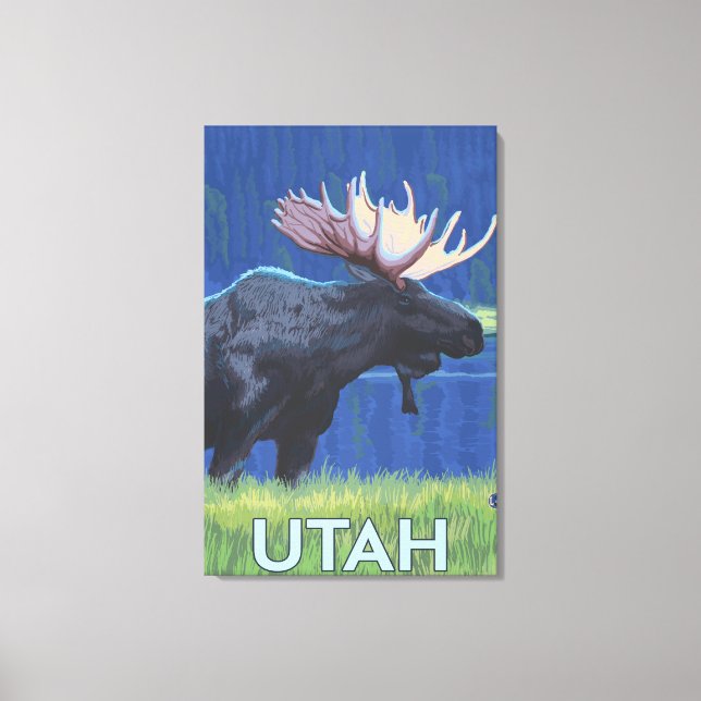 Moose in MoonlightUtah Canvas Print (Front)