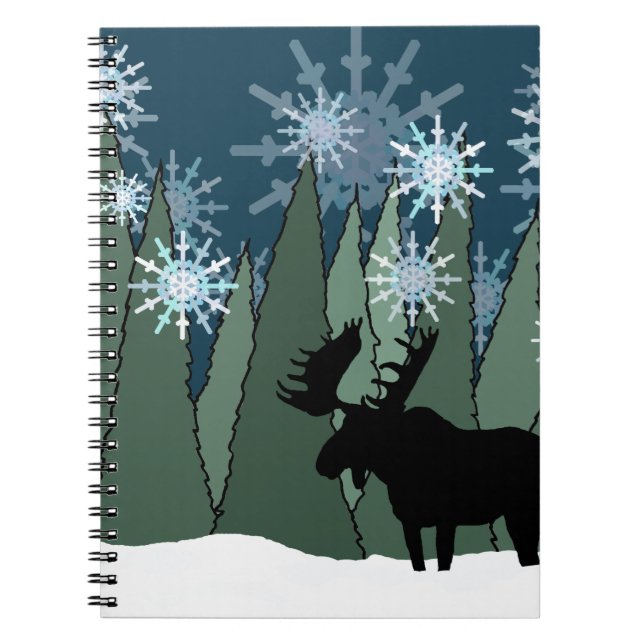 Moose in Snowflake Forest Spiral Notebook (Front)