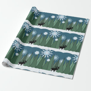 Moose in Snowflake Forest Wrapping Paper