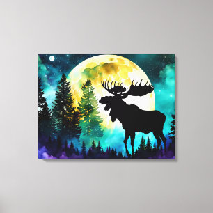 Moose in the forest Full moon  Canvas Print