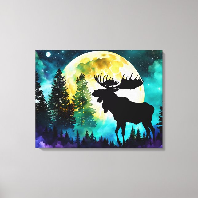 Moose in the forest Full moon  Canvas Print (Front)