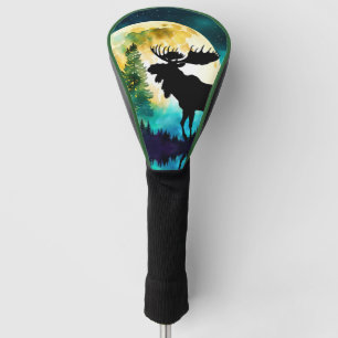 Moose in the forest Full moon Golf Head Cover