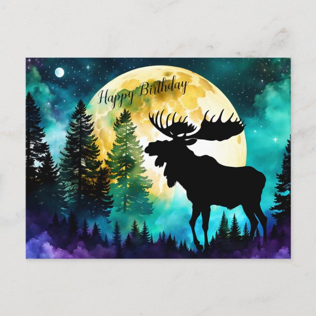 Moose in the forest Full moon  Postcard (Front)
