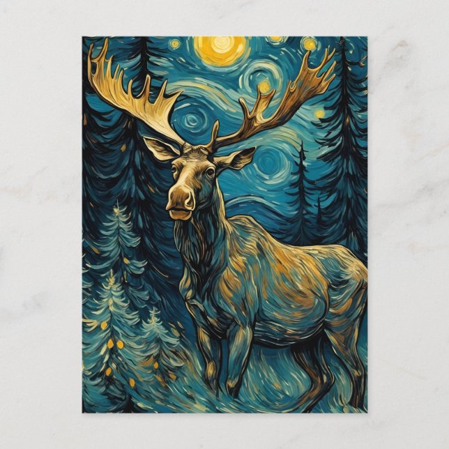 Moose in the Pine Forest Van Gogh Postcard (Front)