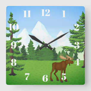 Moose in Valley - Square Wall Clock