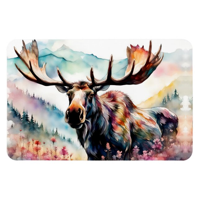 Moose in Wildflowers watercolor Magnet (Horizontal)