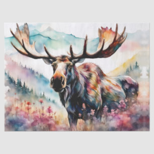 Moose in Wildflowers watercolor Tissue Paper
