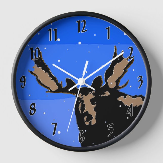 Moose in Winter  - Original Wildlife Art Clock (Front)