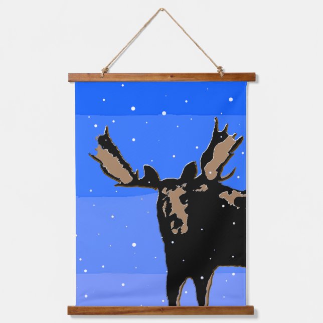 Moose in Winter  - Original Wildlife Art Hanging Tapestry (Front)