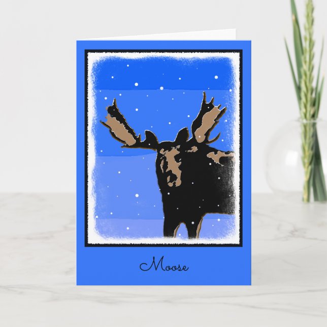Moose in Winter  - Original Wildlife Art Holiday Card (Front)