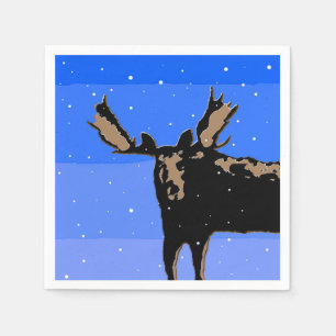 Moose in Winter  - Original Wildlife Art Napkin