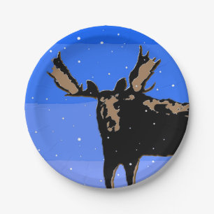 Moose in Winter  - Original Wildlife Art Paper Plate