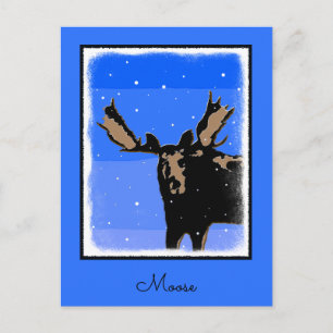 Moose in Winter - Original Wildlife Art Postcard