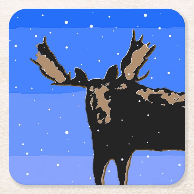 Moose in Winter  - Original Wildlife Art Square Paper Coaster (Front)