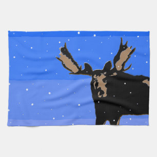 Moose in Winter  - Original Wildlife Art Tea Towel