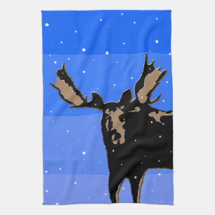 Moose in Winter  - Original Wildlife Art Tea Towel
