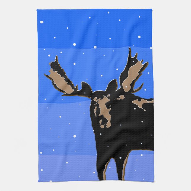 Moose in Winter  - Original Wildlife Art Tea Towel (Vertical)