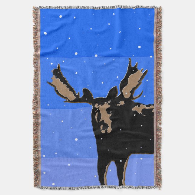 Moose in Winter  - Original Wildlife Art Throw Blanket (Front Vertical)