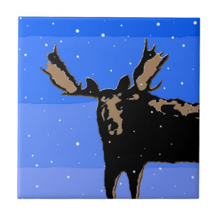 Moose in Winter - Original Wildlife Art Tile
