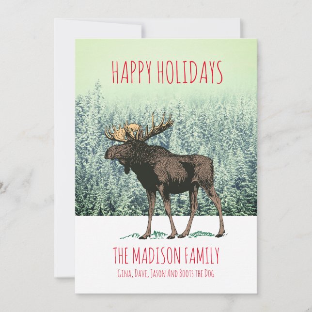 Moose In Winter Snow Christmas Holiday Greeting (Front)