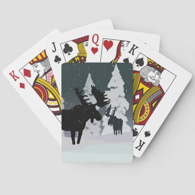 Moose in Winter Snow Playing Cards (Back)