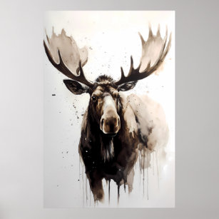 Moose Ink Painting Poster