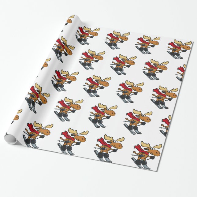 Moose is skating at winter | choose back colour wrapping paper (Unrolled)