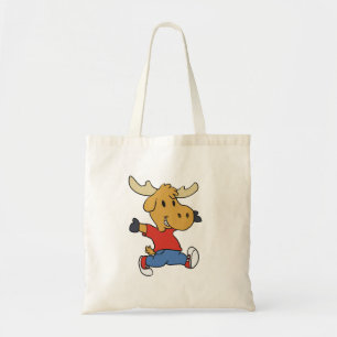 Moose kid walking cartoon   choose backgroun colou tote bag