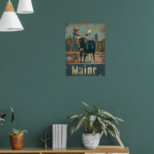 Moose Maine Vintage Poster