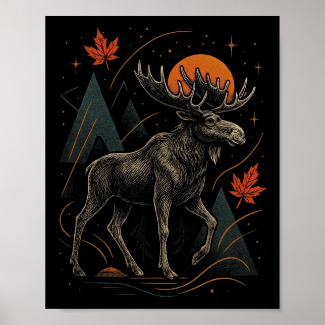 Moose Nature Wilderness Autumn Adventure Forest  Poster (Front)