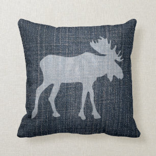 Moose on Denim Cushion