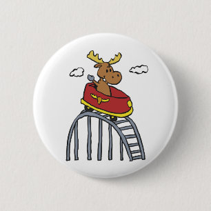 Moose on Roller Coaster   choose background colour 6 Cm Round Badge
