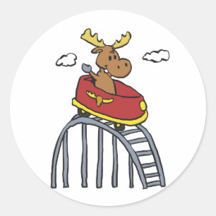 Moose on Roller Coaster choose background colour Classic Round Sticker