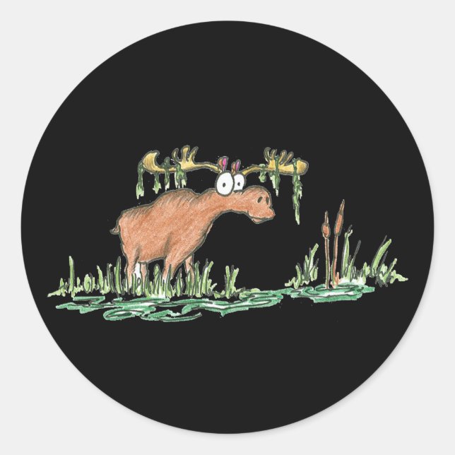Moose on the loose classic round sticker (Front)