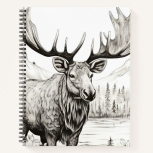 Moose Peaceful Nature Prairie Sketch Drawing Style Notebook