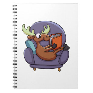 Moose reading a book on a sofa choose back colou