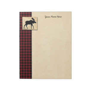 Moose Red Black Check Border Notepad