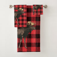 Moose Red Black Plaid Pattern